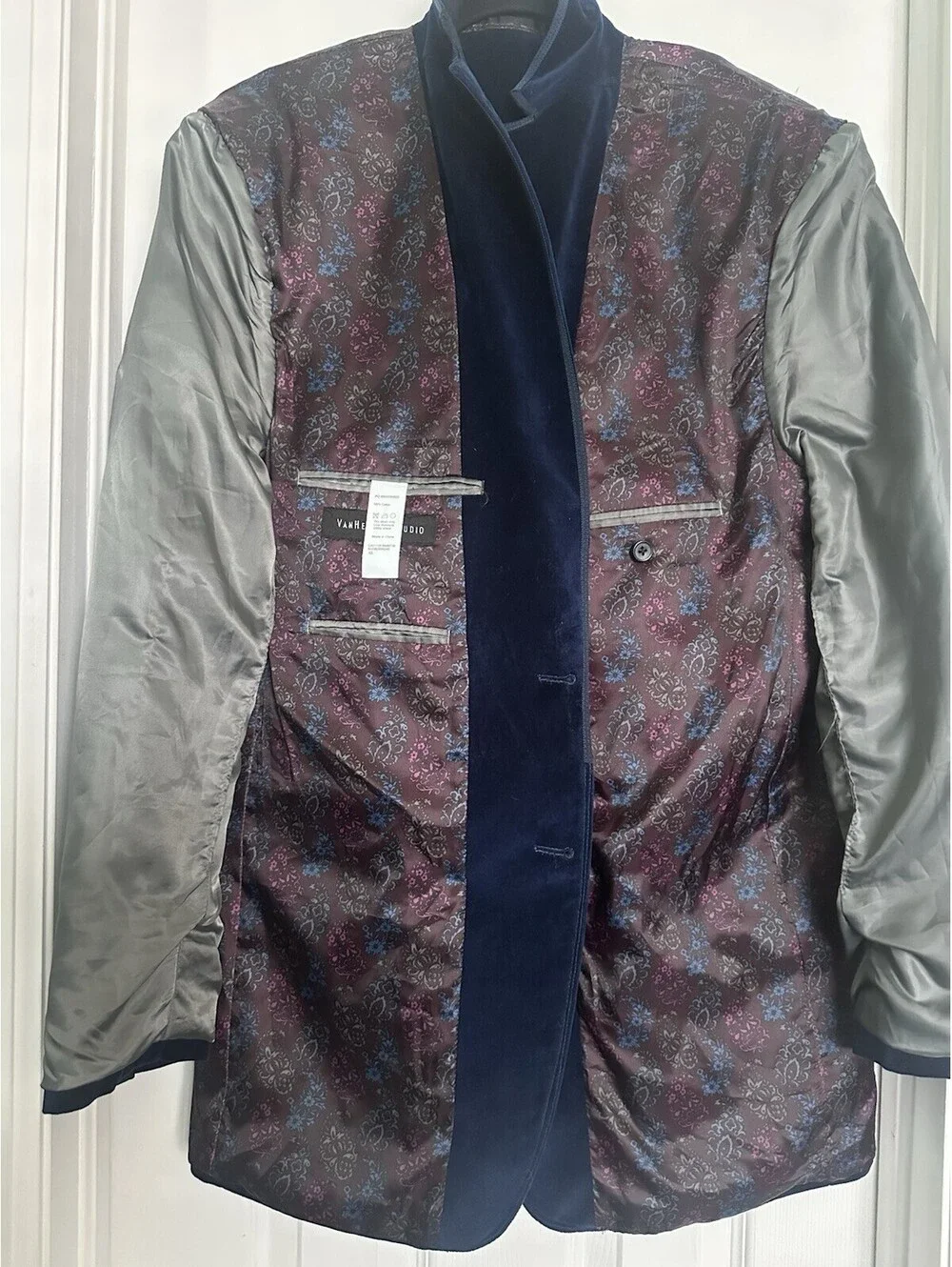 Van Heusen Studio Royal Blue Velvet Blazer Jacket Men's 42L Cotton Sport Coat